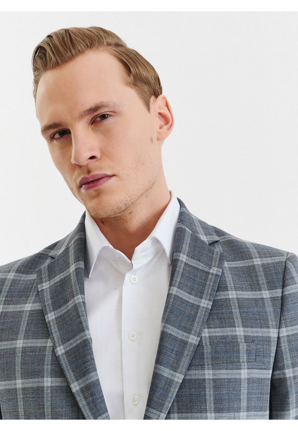 Pako Lorente - PAKO LORENTE – Szara marynarka garniturowa w kratę z wełną. Kolor: szary. Materiał: wełna. Styl: elegancki