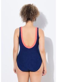 ULLA POPKEN - Damski Strój kąpielowy struktura bez miękkich miseczek dekolt w serek. Kolekcja: plus size. Kolor: niebieski. Materiał: elastan, poliester, materiał