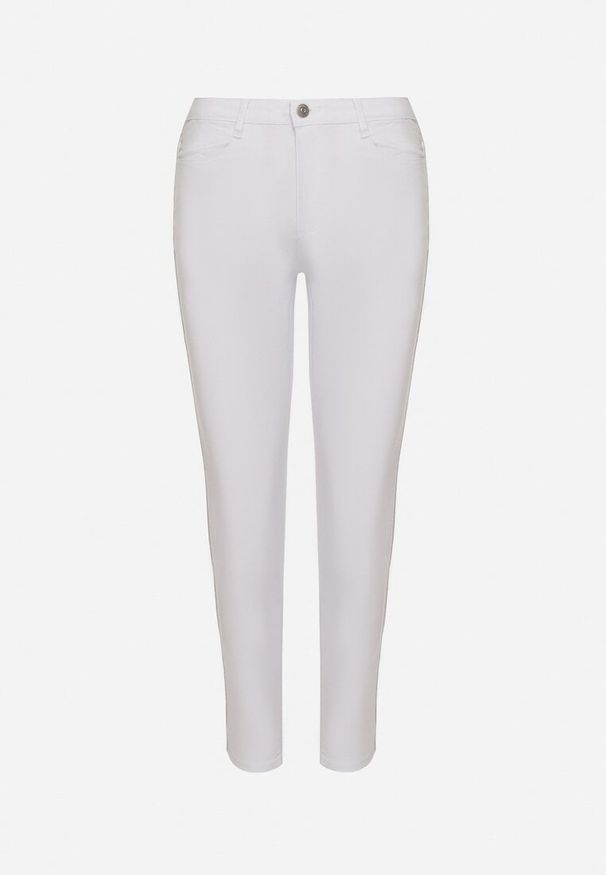 Born2be - Białe Spodnie Skinny z Wysokim Stanem i Lampasami Nimirene. Okazja: na co dzień. Stan: podwyższony. Kolor: biały. Styl: elegancki, casual