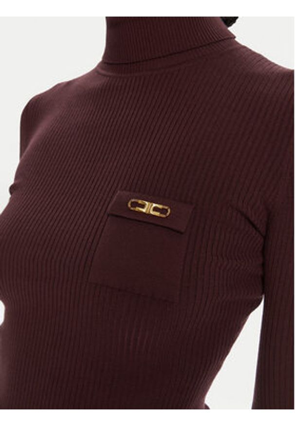 Elisabetta Franchi Golf MK-11B-56E2-V290 Bordowy Slim Fit. Typ kołnierza: golf. Kolor: czerwony. Materiał: syntetyk