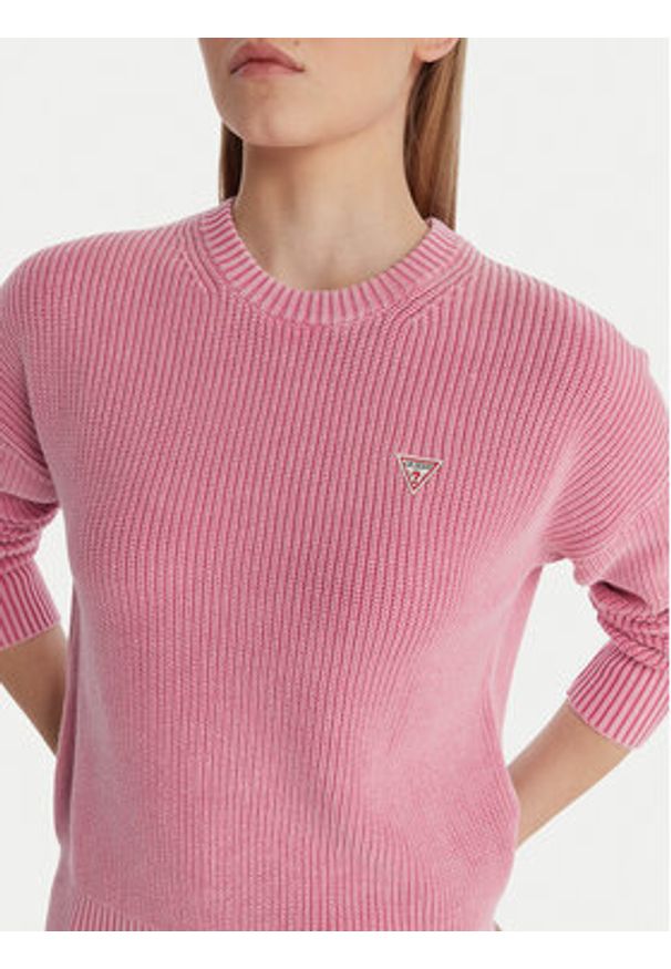 Guess Jeans Sweter W6RR20 Z3HM1 Różowy Classic Fit. Kolor: różowy. Materiał: bawełna