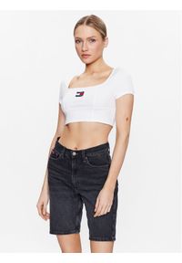 Tommy Jeans T-Shirt Archive DW0DW15312 Biały Slim Fit. Kolor: biały. Materiał: syntetyk, wiskoza