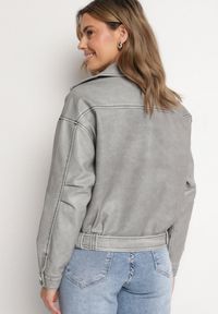 Born2be - Szara Klasyczna Kurtka Ramoneska z Paskiem Nalinea. Okazja: na co dzień. Kolor: szary. Materiał: jeans, poliester. Długość rękawa: długi rękaw. Długość: długie. Styl: klasyczny #5