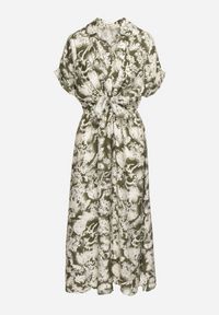 Born2be - Zielono-Beżowa Taliowana Sukienka z Gumką w Pasie Zapinana na Guziki Nasica. Okazja: na co dzień. Kolor: zielony. Materiał: materiał, wiskoza, jeans. Długość rękawa: krótki rękaw. Typ sukienki: proste. Styl: klasyczny, casual, elegancki #6