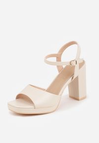 Renee - Beżowe Sandały VICES na Słupku z Grubą Podeszwą i Skórzaną Wkładką Aziluna. Zapięcie: pasek. Kolor: beżowy. Materiał: skóra. Obcas: na słupku. Styl: elegancki #6