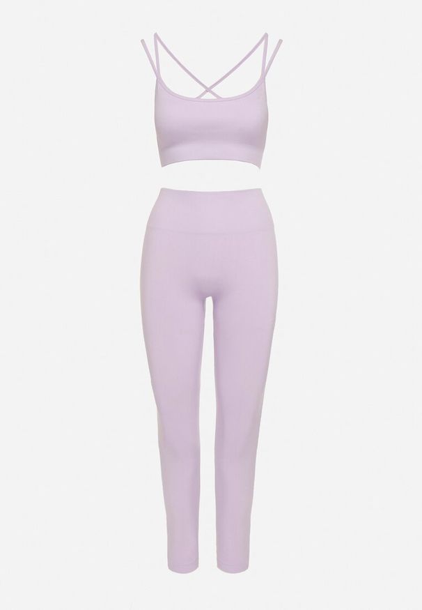 Born2be - Fioletowy Komplet Sportowy Biustonosz na Ramiączkach i Legginsy z Gumką w Pasie Nadlira. Kolor: fioletowy