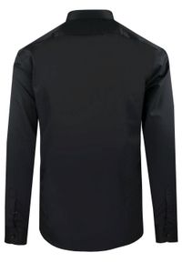 Delikatnie Taliowana Koszula Męska - Victorio - Czarna (Satynowana). Kolor: czarny. Materiał: poliester, elastan, bawełna. Styl: elegancki #4