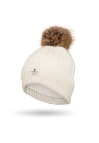 Czapka zimowa Peterson PTN HAT-09 biała. Kolor: biały. Materiał: akryl, futro. Wzór: aplikacja. Sezon: zima. Styl: elegancki