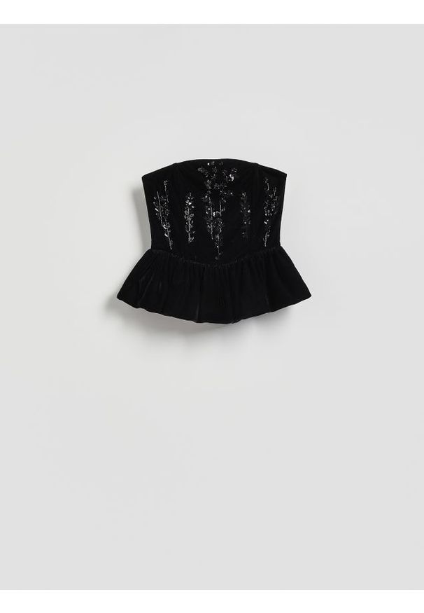 Reserved - Top z cekinami - czarny. Kolor: czarny. Materiał: dzianina