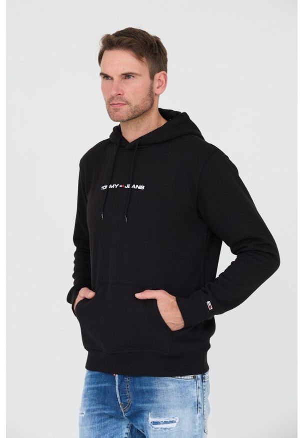 Tommy Jeans - TOMMY JEANS Czarna męska bluza z kapturem, Rozmiar M. Typ kołnierza: kaptur. Kolor: czarny