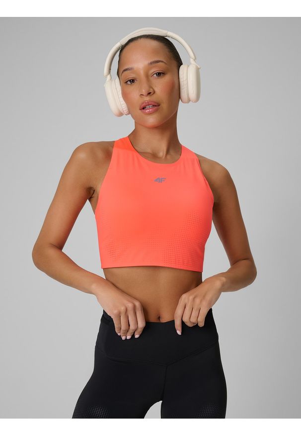 4f - 4F Crop top do biegania szybkoschnący damski - pomarańczowy S. Kolor: czerwony. Sport: fitness, bieganie