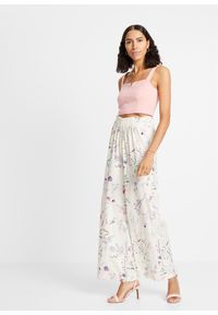 bonprix - Spodnie z dżerseju z przewiewnej krepy. Kolor: beżowy. Materiał: jersey. Wzór: kwiaty #3