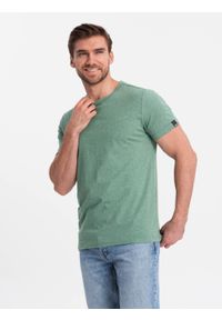 Ombre Clothing - T-shirt męski z ozdobnym efektem confetti - zielony V4 - Rozmiar: S. Okazja: na co dzień. Kolor: zielony. Materiał: bawełna. Wzór: jednolity. Styl: casual