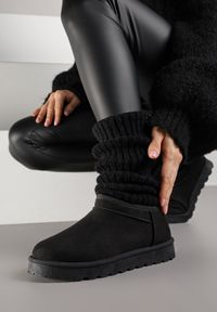 Renee - Czarne Niskie Śniegowce o Wsuwanym Fasonie Alodra. Okazja: na co dzień. Kolor: czarny. Materiał: jeans, puch. Styl: casual, elegancki #7