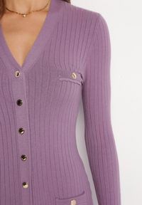 Born2be - Fioletowa Sukienka Sweterkowa na Guziki Gricrana. Kolor: fioletowy. Typ sukienki: dopasowane. Długość: midi #4