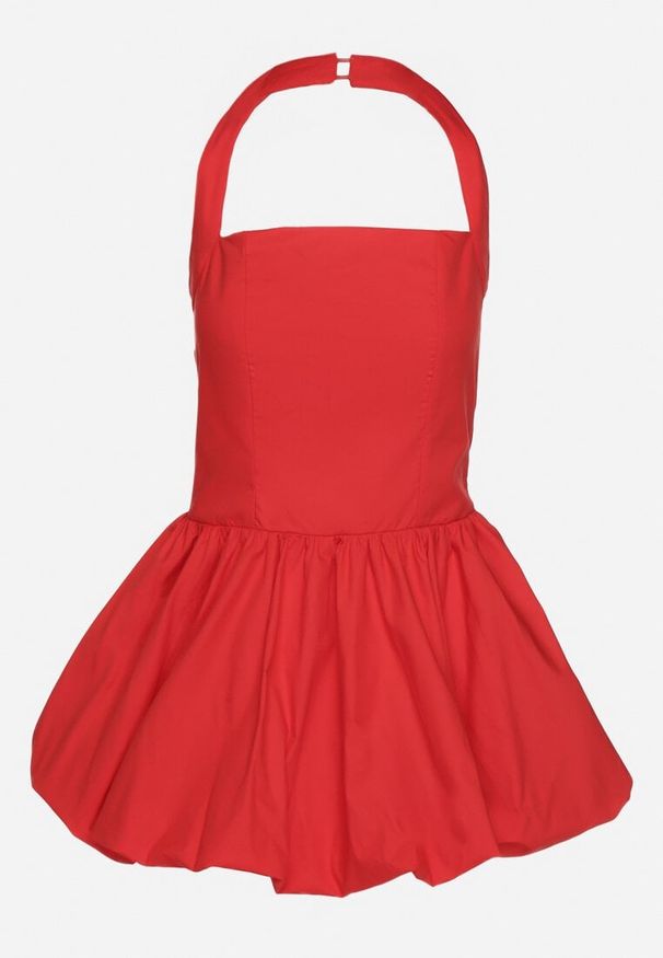 Born2be - Czerwona Bawełniana Sukienka Bombka z Ramiączkami Zapinanymi Przy Karku Relinor. Okazja: na co dzień. Typ kołnierza: dekolt kwadratowy. Kolor: czerwony. Materiał: bawełna. Długość rękawa: na ramiączkach. Typ sukienki: bombki. Styl: casual