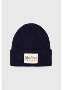 Max Mara Leisure czapka z domieszką wełny kolor granatowy z grubej dzianiny. Kolor: niebieski. Materiał: wełna, dzianina. Wzór: aplikacja #1