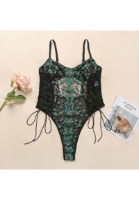 Intica - Body z haftem transparentne eleganckie Marice. Kolor: zielony. Materiał: materiał. Wzór: haft #1