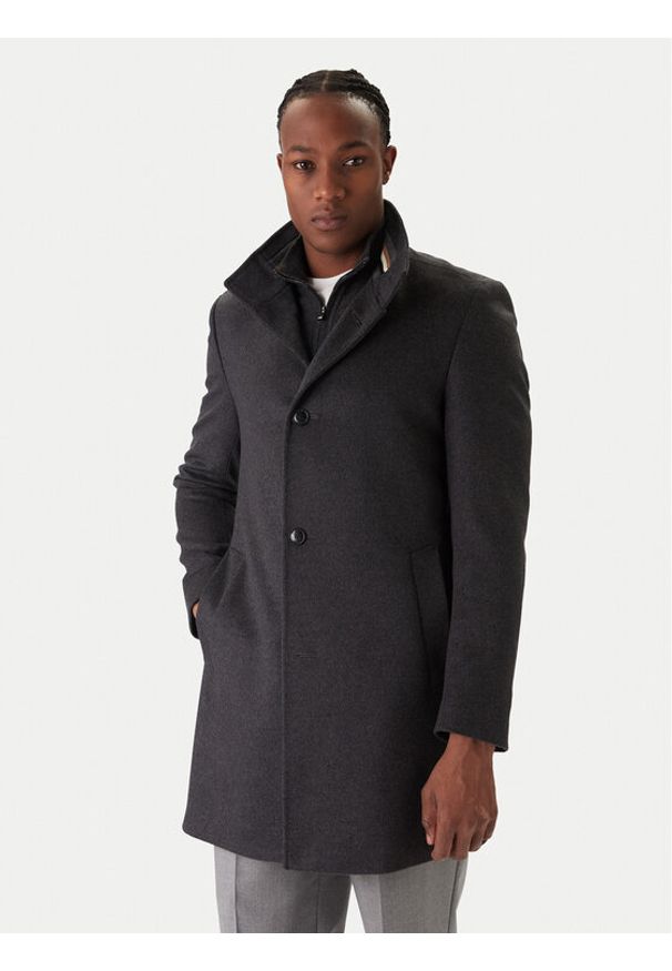 BOSS Płaszcz wełniany H-Hyde 50551078 Szary Slim Fit. Kolor: szary. Materiał: wełna