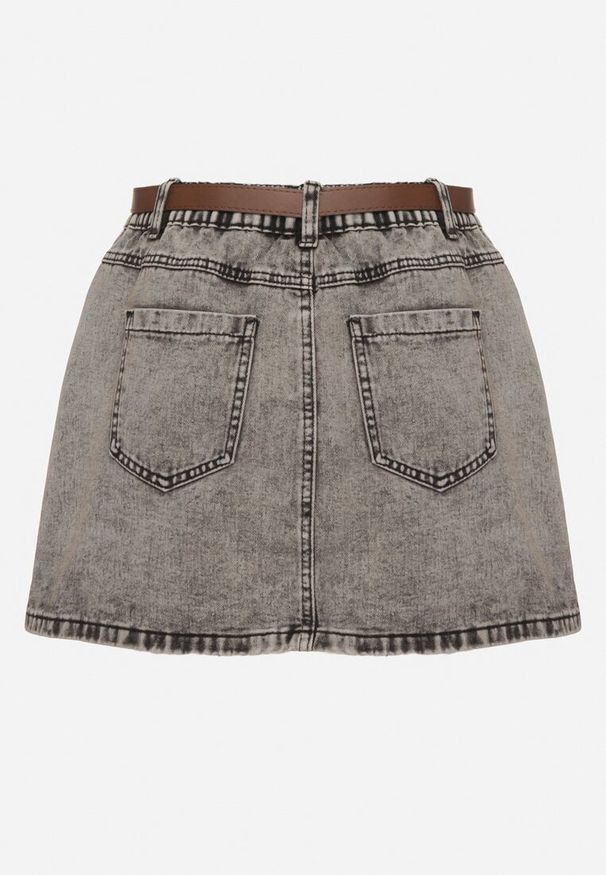 Born2be - Jasnoszara Bawełniana Spódnica z Podszewką Szortów z Paskiem Aniselle. Okazja: na co dzień. Kolor: szary. Materiał: bawełna. Styl: casual, elegancki, klasyczny