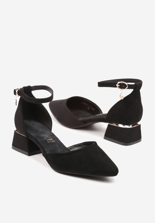 Renee - Czarne Czółenka Vices na Słupku z Wkładką ze Skóry Naturalnej i Paskiem Wokół Kostki Zolori. Okazja: na co dzień. Zapięcie: pasek. Kolor: czarny. Materiał: skóra. Obcas: na słupku. Styl: casual, elegancki