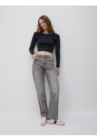 Reserved - Bawełniany longsleeve - ciemnoszary. Kolor: szary. Materiał: bawełna. Długość rękawa: długi rękaw #1