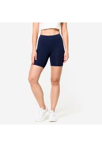 DOMYOS - Legginsy krótkie fitness damskie Domyos. Kolor: niebieski. Materiał: materiał, elastan, bawełna. Długość: krótkie. Sport: fitness