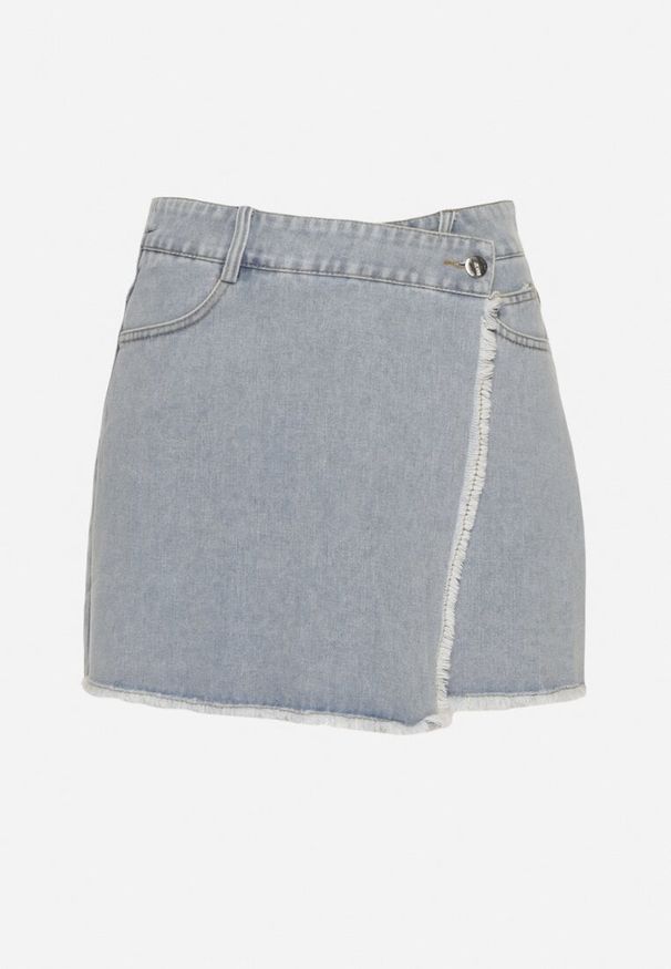 Born2be - Jasnoniebieskie Jeansowe Spódnico-Spodenki Jeansowe z Bawełny z Wysokim Stanem Neliatha. Okazja: na co dzień. Stan: podwyższony. Kolor: niebieski. Materiał: jeans, bawełna. Długość: krótkie. Styl: wizytowy, elegancki, casual