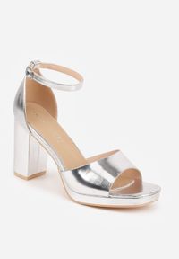 Born2be - Srebrne Sandały VICES na Platformie i Słupku ze Skórzaną Wkładką Phelusa. Okazja: do pracy, na wesele, na spotkanie biznesowe, na ślub cywilny. Zapięcie: pasek. Kolor: srebrny. Materiał: skóra. Obcas: na platformie. Styl: biznesowy. Wysokość obcasa: średni #6