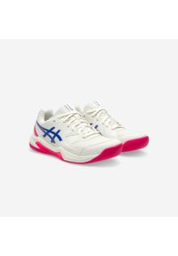 Buty tenisowe damskie Asics Gel Dedicate 8 na nawierzchnię dywanową. Kolor: niebieski, biały, różowy, wielokolorowy. Materiał: syntetyk, skóra. Szerokość cholewki: normalna. Sport: tenis
