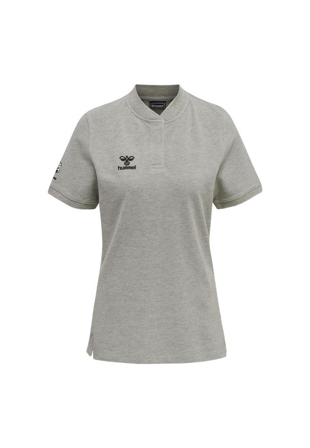 Damska koszulka polo Hummel Move Grid. Typ kołnierza: polo. Kolor: szary. Materiał: tkanina. Wzór: nadruk