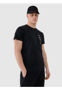 4f - 4F T-shirt regular z nadrukiem męski - czarny L. Okazja: na co dzień. Kolor: czarny. Materiał: dzianina, bawełna, jersey. Długość rękawa: krótki rękaw. Długość: krótkie. Wzór: nadruk. Styl: klasyczny, sportowy, casual