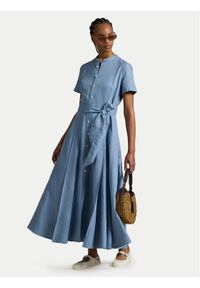 Polo Ralph Lauren Sukienka koszulowa 211972054001 Błękitny Regular Fit. Typ kołnierza: polo. Kolor: niebieski. Materiał: len. Typ sukienki: koszulowe #1