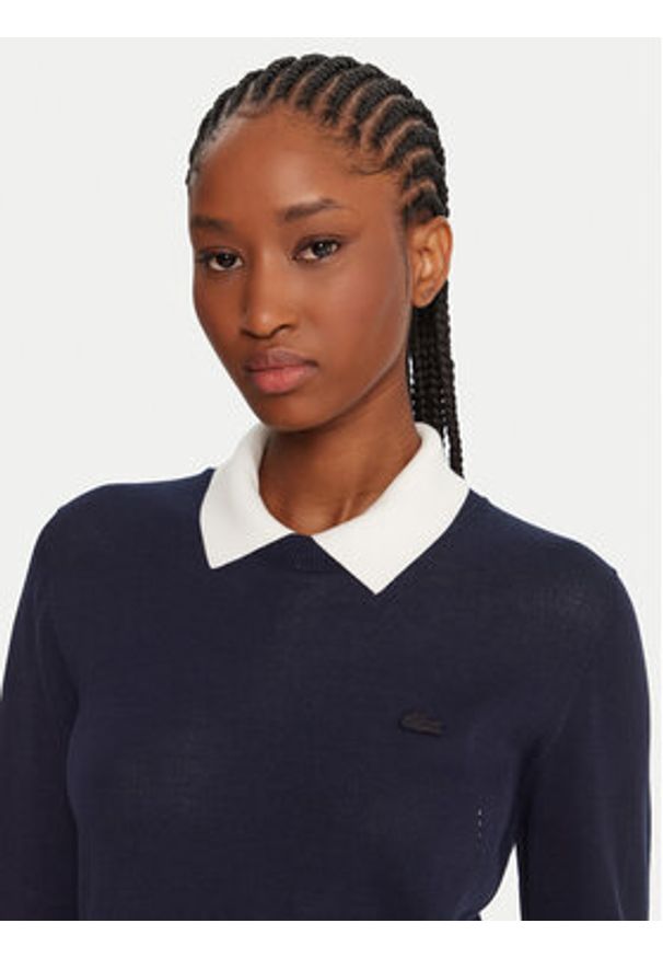Lacoste Sweter AF4145 Granatowy Regular Fit. Kolor: niebieski. Materiał: bawełna
