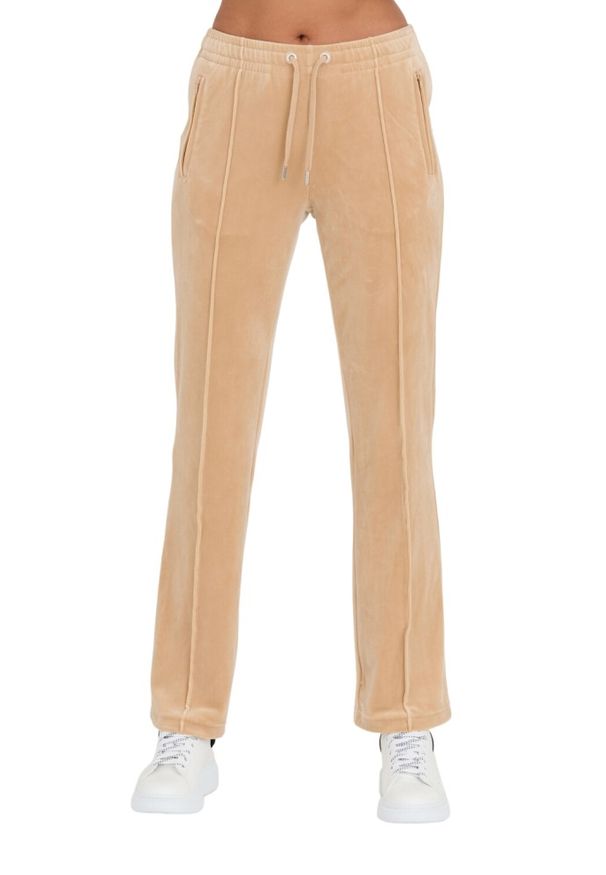 Juicy Couture - JUICY COUTURE Beżowe spodnie dresowe Tina Track Pants. Kolor: beżowy. Materiał: dresówka