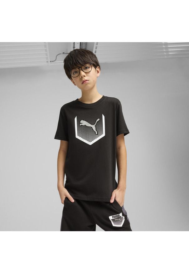 Puma - Młodzieżowa koszulka Active Sports z grafiką PUMA Black. Kolor: czarny. Materiał: guma. Wzór: nadruk. Sport: joga i pilates