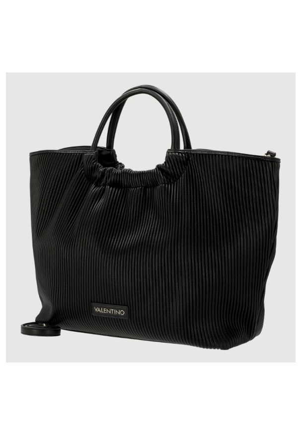 Valentino by Mario Valentino - VALENTINO Duża czarna plisowana shopperka river re z saszetką. Kolor: czarny