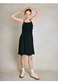 Big-Star - Sukienka dziewczęca na ramiączkach w kropki czarna Mircesi 906. Okazja: na randkę. Typ kołnierza: kołnierz z falbankami. Kolor: czarny. Materiał: wiskoza, żakard. Długość rękawa: na ramiączkach. Wzór: kropki. Sezon: lato. Styl: wakacyjny, klasyczny #7