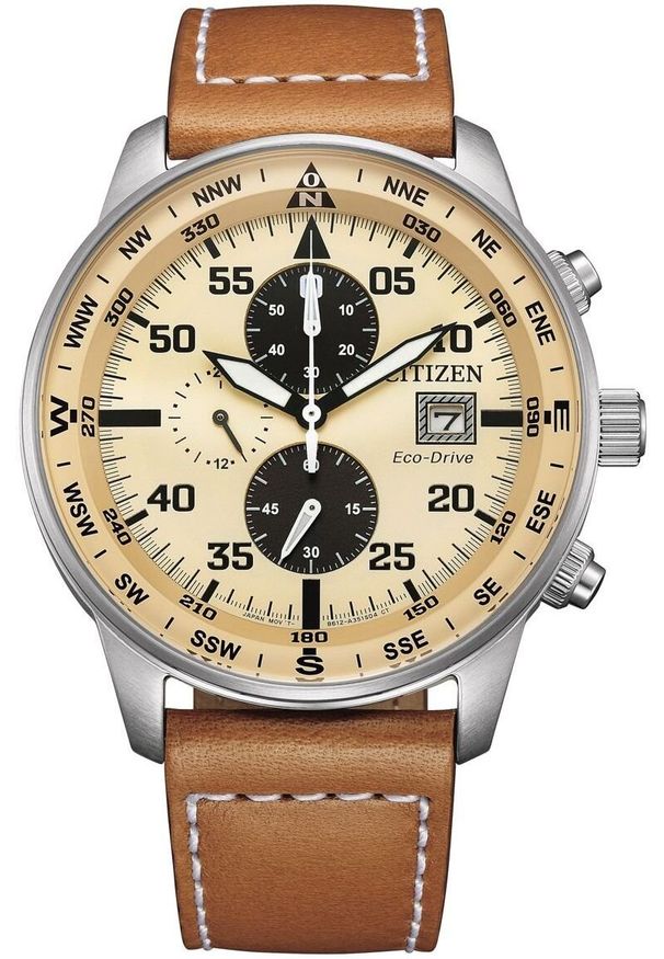CITIZEN - Zegarek Citizen Męski Zegarek Aviator Chrono CA0880-15X Vintage Lotnictwo i Eco-Drive. Styl: vintage