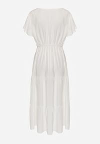 Born2be - Biała Sukienka z Wiskozy o Rozkloszowanym Kroju Folky. Okazja: na co dzień. Typ kołnierza: dekolt w kształcie V. Kolor: biały. Wzór: gładki. Typ sukienki: proste. Materiał: wiskoza. Sezon: lato. Styl: elegancki, casual. Długość: midi #3