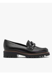 Ryłko - Czarne mokasyny z ozdobnym łańcuchem. Nosek buta: okrągły. Kolor: czarny. Materiał: skóra. Styl: street #1