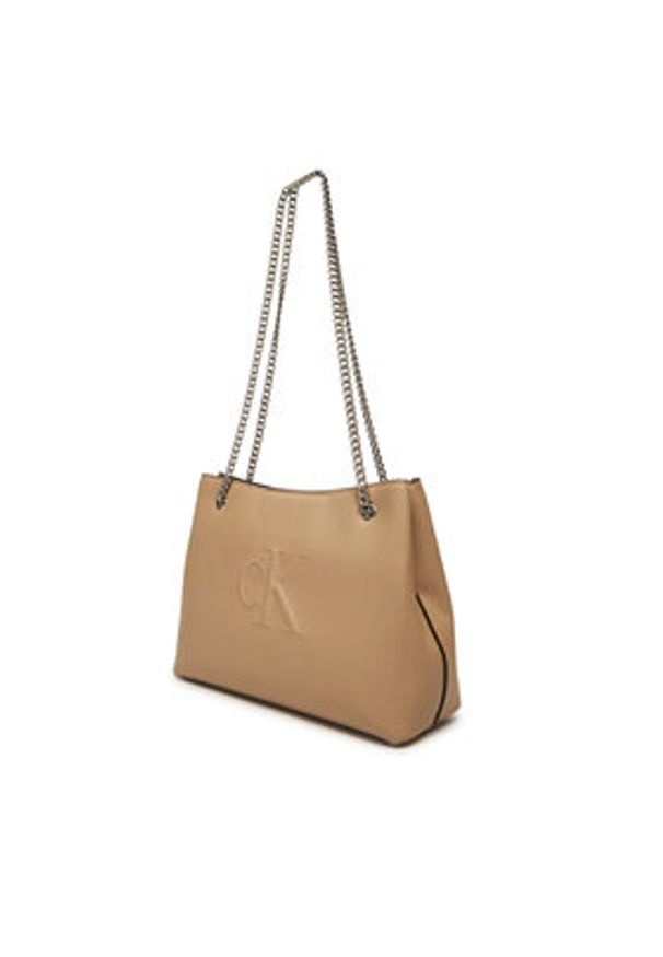 Calvin Klein Jeans Torebka Sculpted Chain Shoulder Bag LV04K3163G Beżowy. Kolor: beżowy. Materiał: skórzane