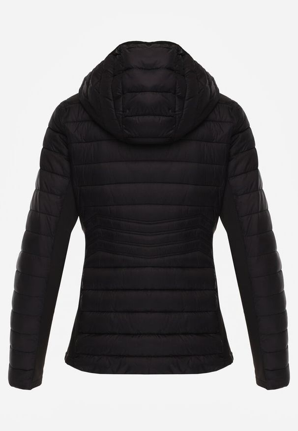 Renee - Czarna Przejściowa Kurtka z Pikowaniem Elastycznymi Wstawkami i Kapturem Fezilina. Okazja: na co dzień. Kolor: czarny. Materiał: jeans, nylon. Styl: casual, sportowy