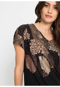 bonprix - T-shirt z mieszanki wiskozy. Kolor: czarny. Materiał: wiskoza. Wzór: nadruk