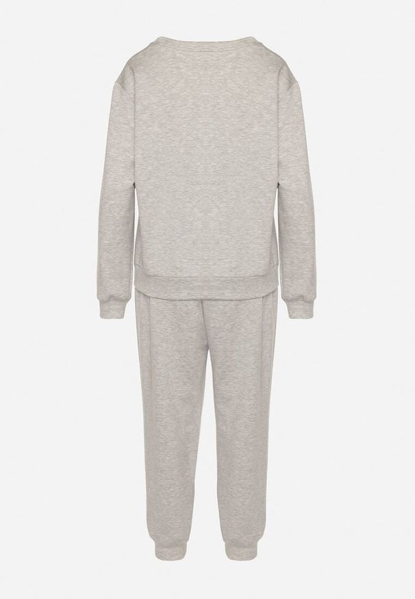 Born2be - Szary Komplet Dresowy z Bawełną Bluza i Spodnie ze Ściągaczami Anirrive. Kolor: szary. Materiał: dresówka, bawełna