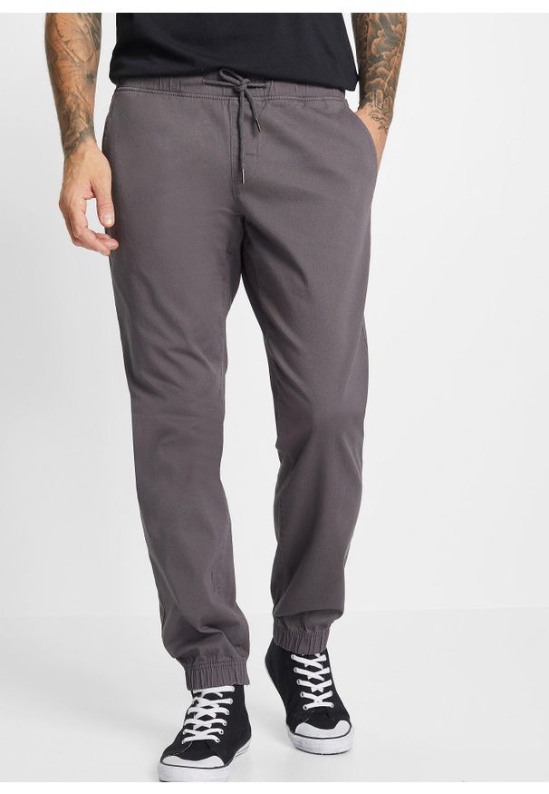 bonprix - Spodnie chino z gumką w talii, ze stretchem, Relaxed Fit Straight. Kolor: szary