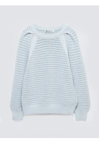 Big-Star - Sweter damski o ażurowym splocie błękitny Funia 400. Kolor: niebieski. Materiał: jeans. Długość rękawa: raglanowy rękaw. Wzór: ze splotem, ażurowy. Sezon: wiosna. Styl: klasyczny, elegancki #5