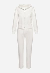 Born2be - Biały Bawełniany Komplet Dresowy Bluza z Kapturem i Spodnie z Gumką Xerissta. Kolor: biały. Materiał: bawełna, dresówka #2