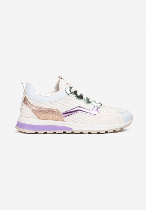 Renee - Beżowo-Fioletowe Sneakersy Sznurowane przed Kostkę Taino. Wysokość cholewki: przed kostkę. Zapięcie: sznurówki. Kolor: beżowy. Materiał: materiał. Szerokość cholewki: normalna. Obcas: na płaskiej podeszwie