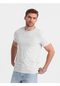 Ombre Clothing - Męski t-shirt fullprint w liście palmy - szary V2 - Rozmiar: L. Okazja: na co dzień. Kolor: szary. Materiał: skóra, bawełna. Styl: casual